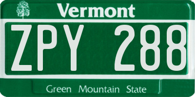 VT license plate ZPY288