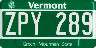 VT license plate ZPY289