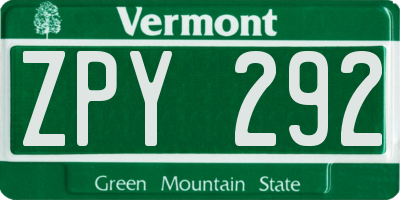 VT license plate ZPY292