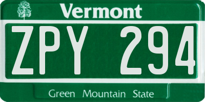 VT license plate ZPY294