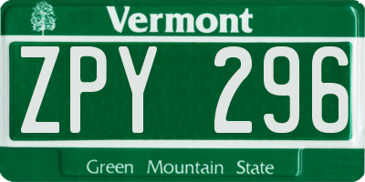 VT license plate ZPY296