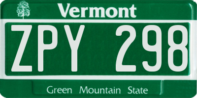 VT license plate ZPY298