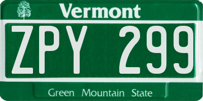 VT license plate ZPY299
