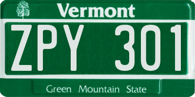 VT license plate ZPY301