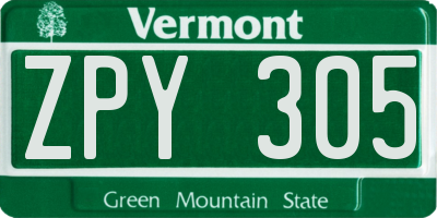 VT license plate ZPY305