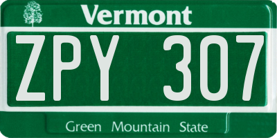 VT license plate ZPY307