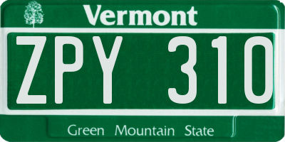 VT license plate ZPY310