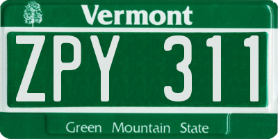 VT license plate ZPY311