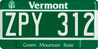 VT license plate ZPY312