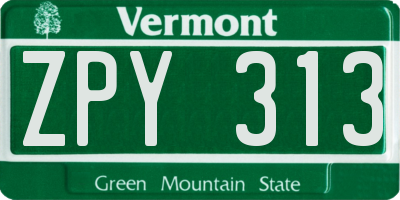 VT license plate ZPY313