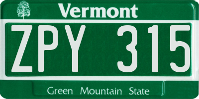 VT license plate ZPY315
