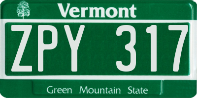 VT license plate ZPY317