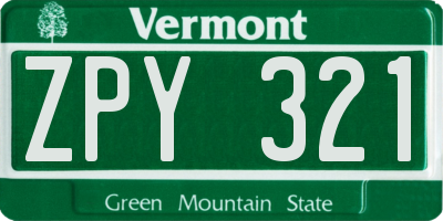 VT license plate ZPY321