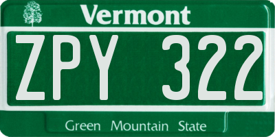 VT license plate ZPY322