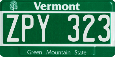 VT license plate ZPY323