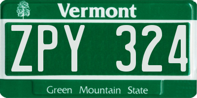 VT license plate ZPY324