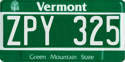VT license plate ZPY325