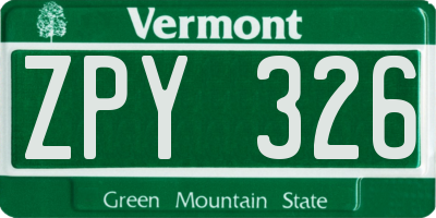 VT license plate ZPY326