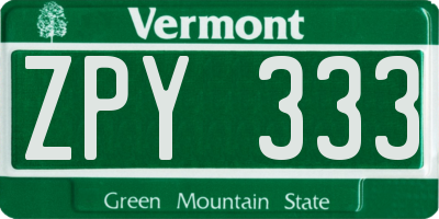 VT license plate ZPY333