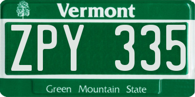 VT license plate ZPY335