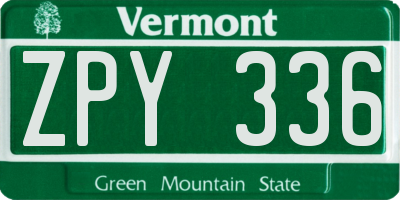 VT license plate ZPY336