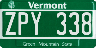 VT license plate ZPY338