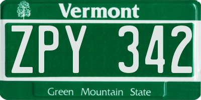 VT license plate ZPY342