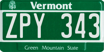 VT license plate ZPY343