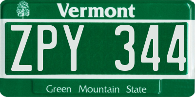 VT license plate ZPY344