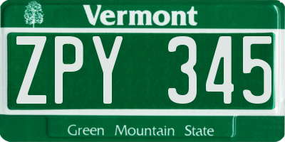 VT license plate ZPY345