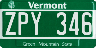 VT license plate ZPY346