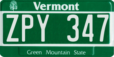 VT license plate ZPY347