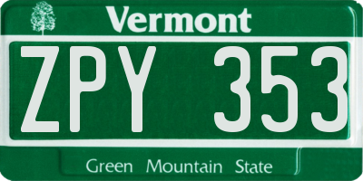 VT license plate ZPY353