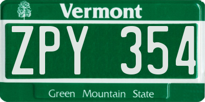 VT license plate ZPY354