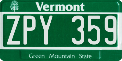 VT license plate ZPY359