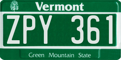 VT license plate ZPY361