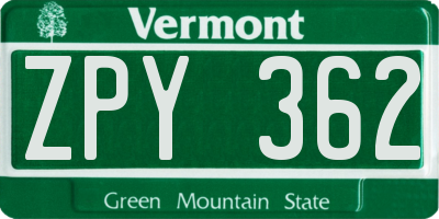 VT license plate ZPY362