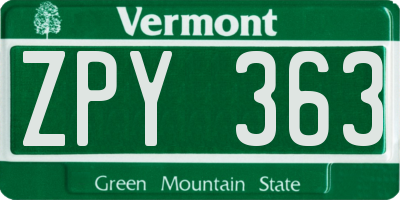VT license plate ZPY363