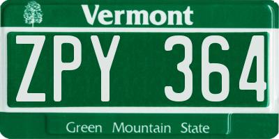 VT license plate ZPY364