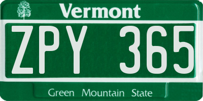 VT license plate ZPY365