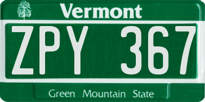 VT license plate ZPY367