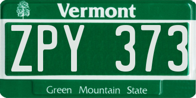 VT license plate ZPY373