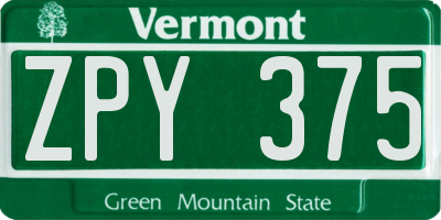VT license plate ZPY375