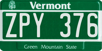 VT license plate ZPY376