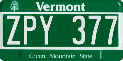 VT license plate ZPY377