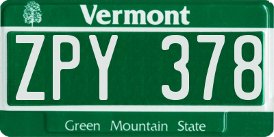 VT license plate ZPY378