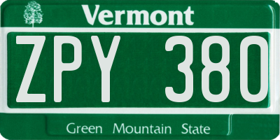 VT license plate ZPY380