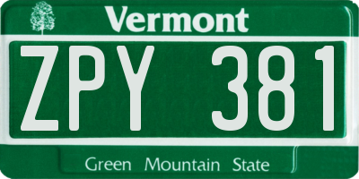 VT license plate ZPY381