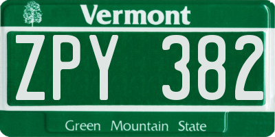 VT license plate ZPY382
