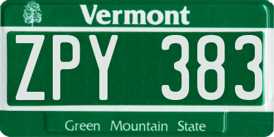 VT license plate ZPY383